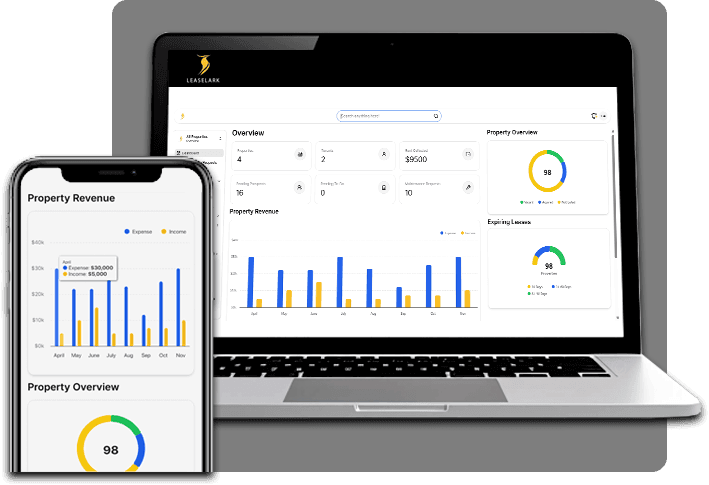 LeaseLark platform showing mobile and desktop